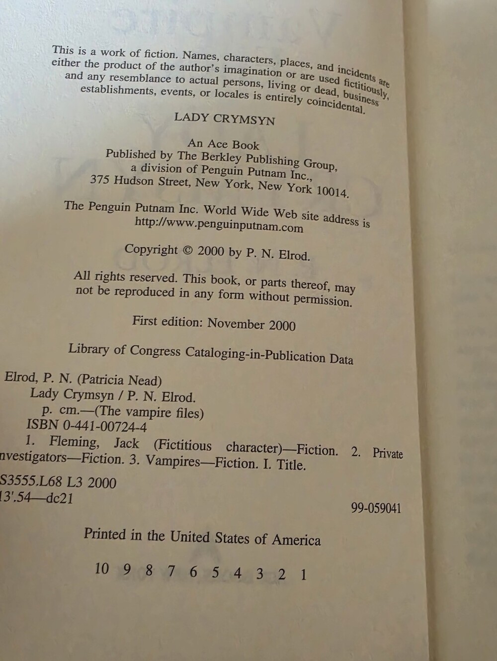Lady Crymsyn: The Vampire Files by P.N. Elrod Hardcover Book 1st/1st - Picture 10 of 11